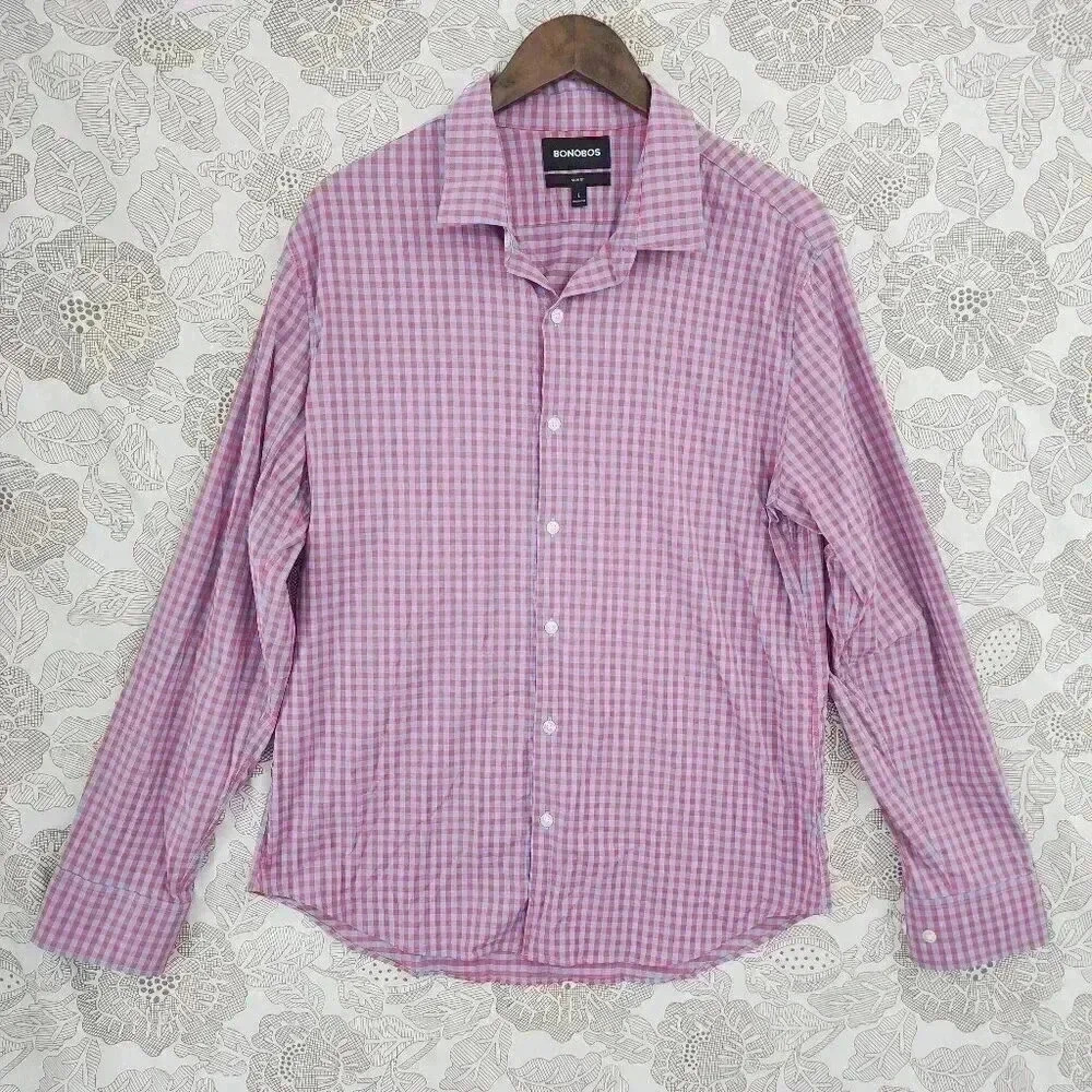 Bonobos Slim Fit Checkered Button down Long sleeve Men's Shirt L 8835